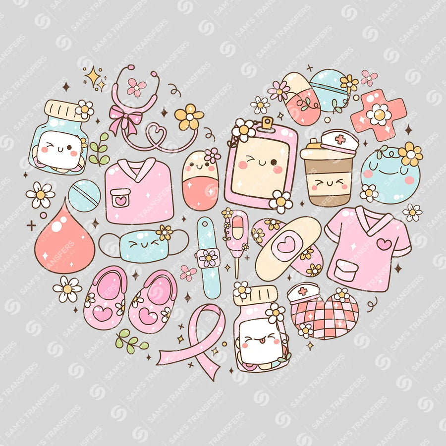 Kawaii Nurse-Themed Heart Design Ready-to-Press DTF Transfer