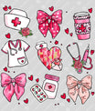 Nurse Icons and Bows Ready-to-Press DTF Transfer