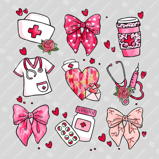 Nurse Icons and Bows Ready-to-Press DTF Transfer