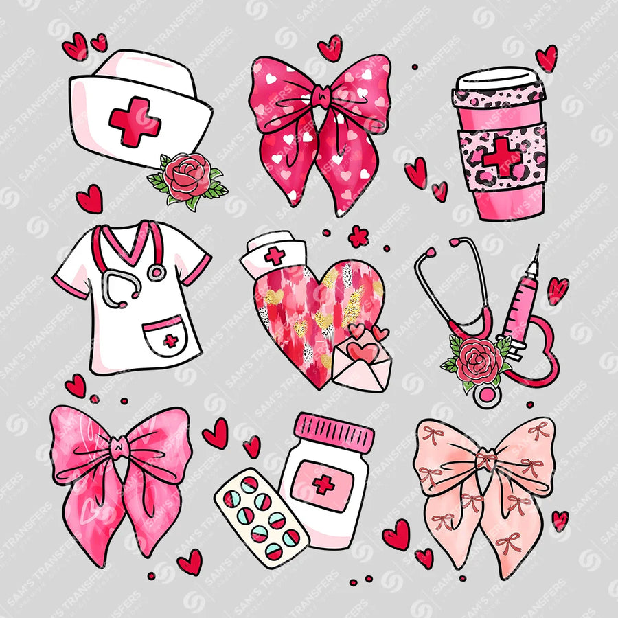 Nurse Icons and Bows Ready-to-Press DTF Transfer