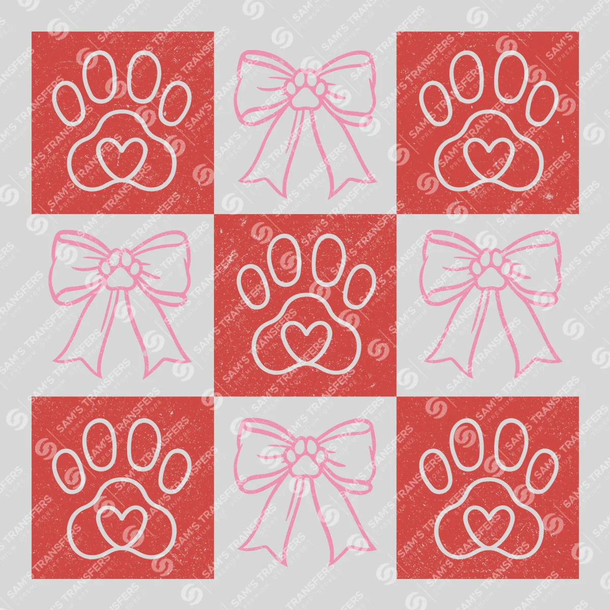 Paw Prints & Bows Grid - Ready-to-Press DTF Transfer