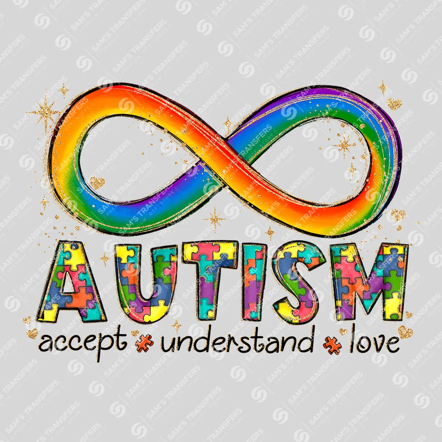 Autism Awareness Rainbow Infinity DTF Transfer Design