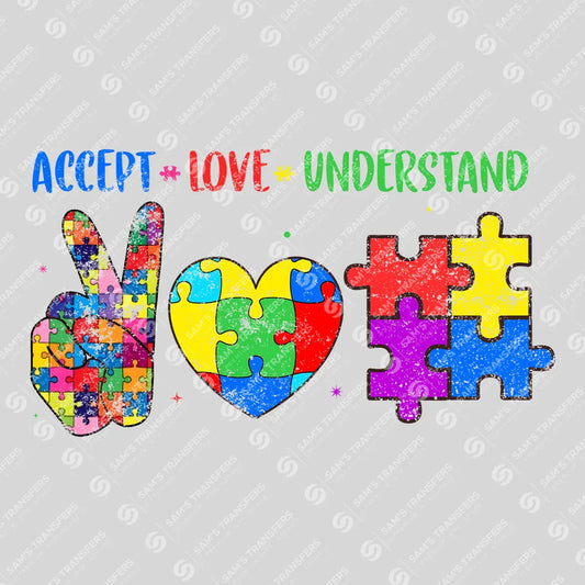 Autism Awareness "Accept, Love, Understand" DTF Transfer Design