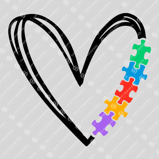 Autism Awareness Heart with Puzzle Pieces DTF Transfer Design