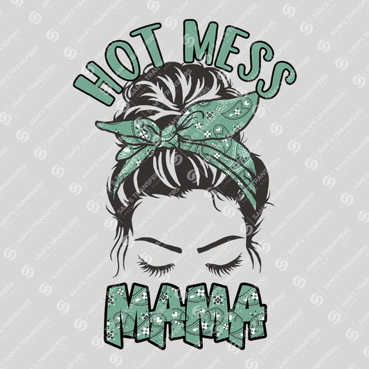 Hot Mess Mama DTF Transfer – Stylish Messy Bun Mom Life Design