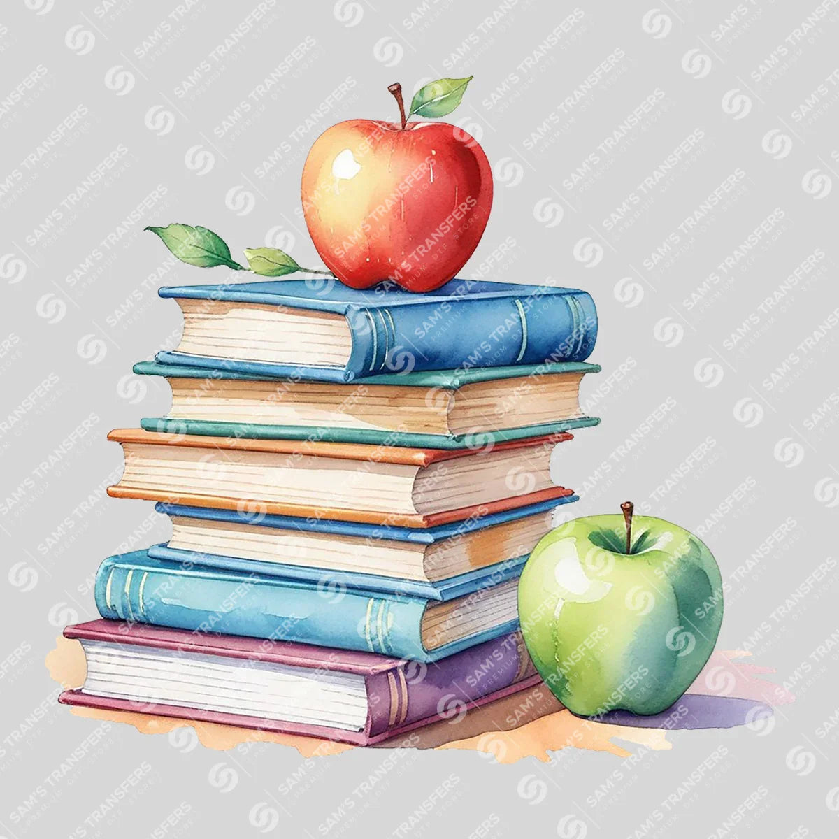 "Stack of Books with Apples" Ready-to-Press DTF Transfer