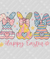 Happy Easter Patterned Bunny Trio Ready-to-Press DTF Transfer