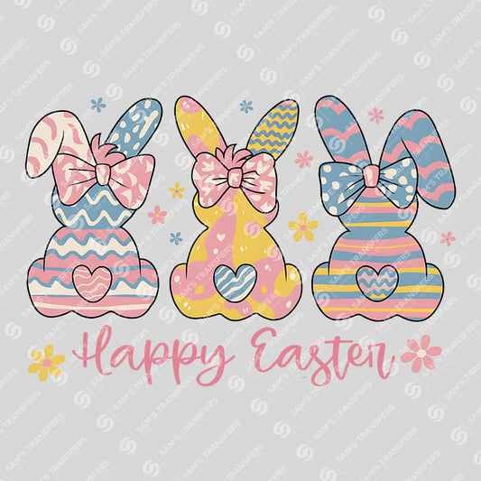 Happy Easter Patterned Bunny Trio Ready-to-Press DTF Transfer