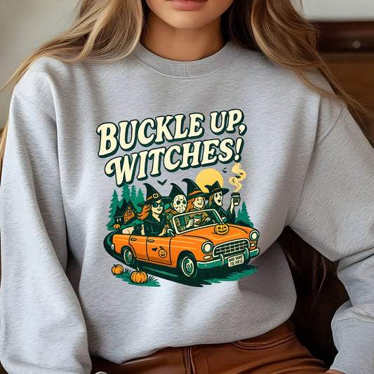 Sweatshirt featuring a Christmas-themed DTF transfer.