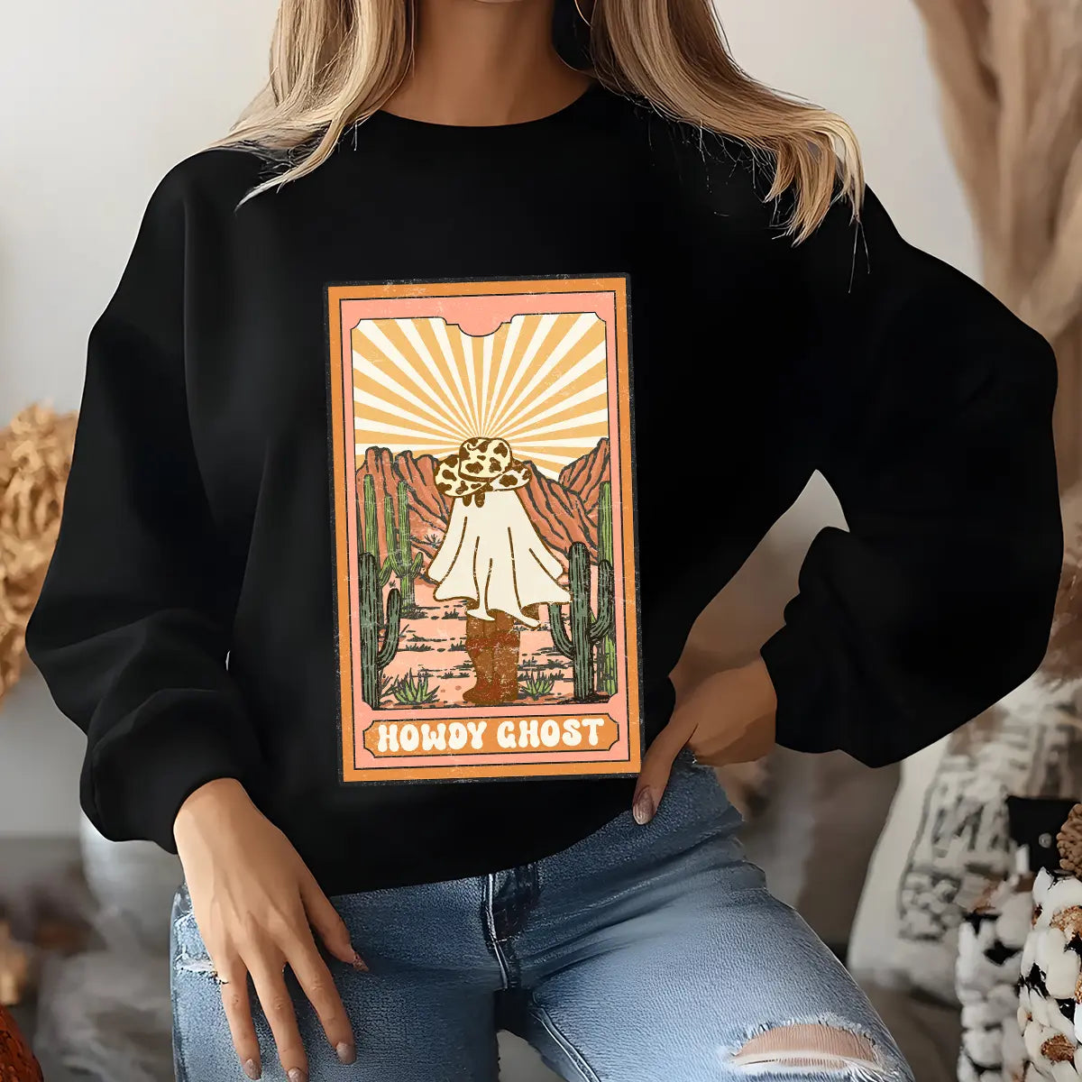 Sweatshirt featuring a Christmas-themed DTF transfer.