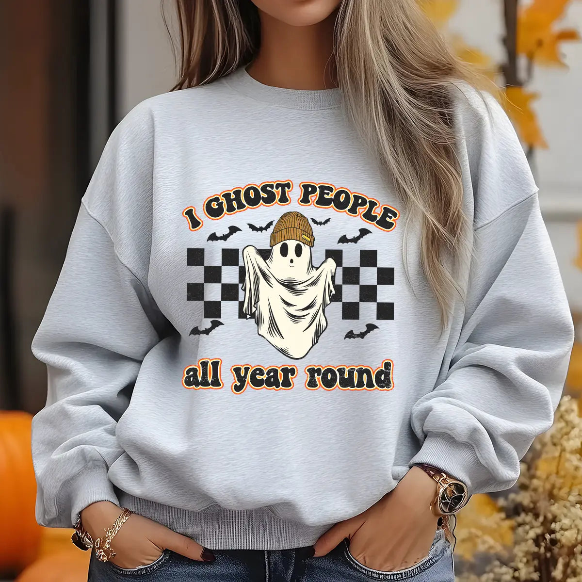 Sweatshirt featuring a Christmas-themed DTF transfer.