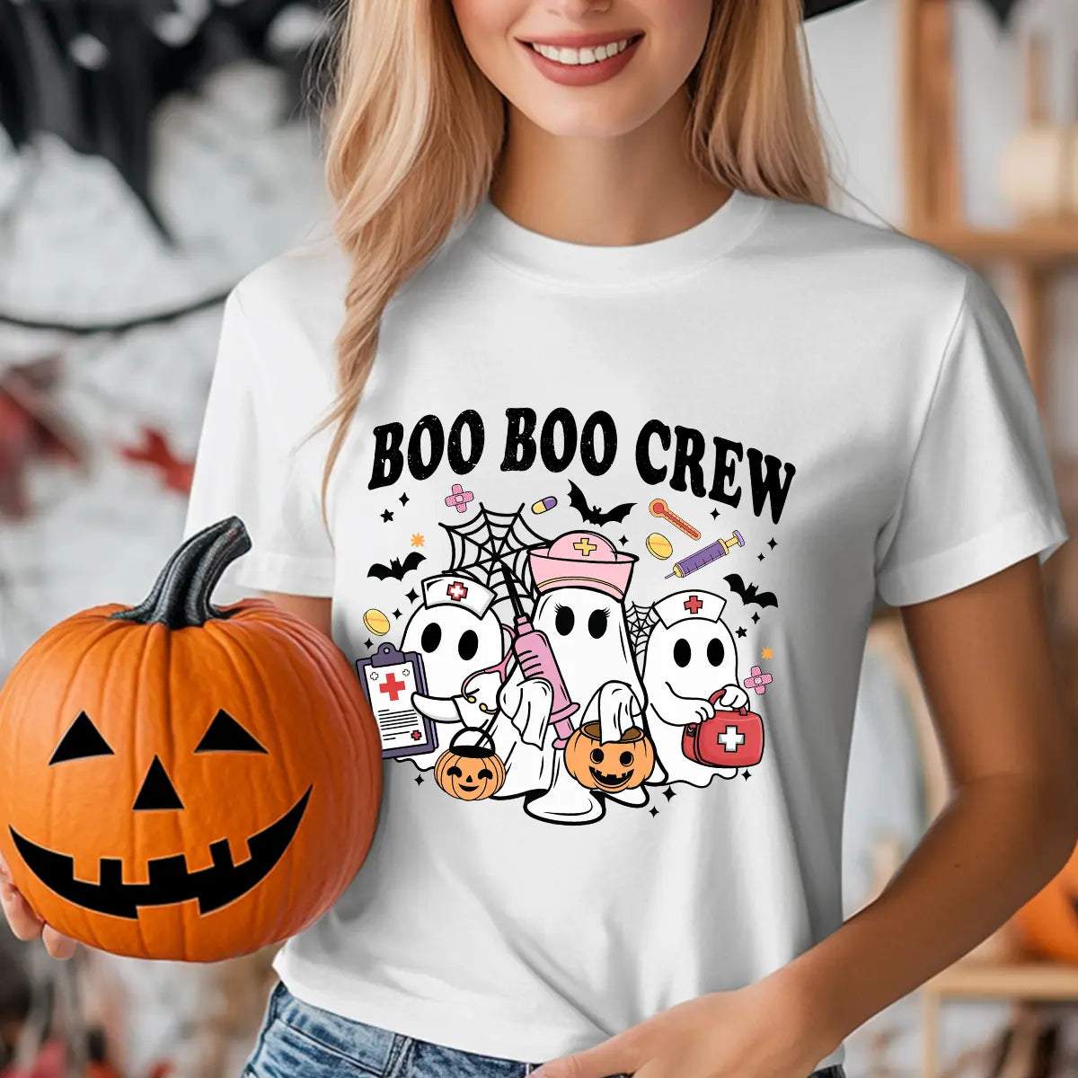 Sweatshirt featuring a Christmas-themed DTF transfer.