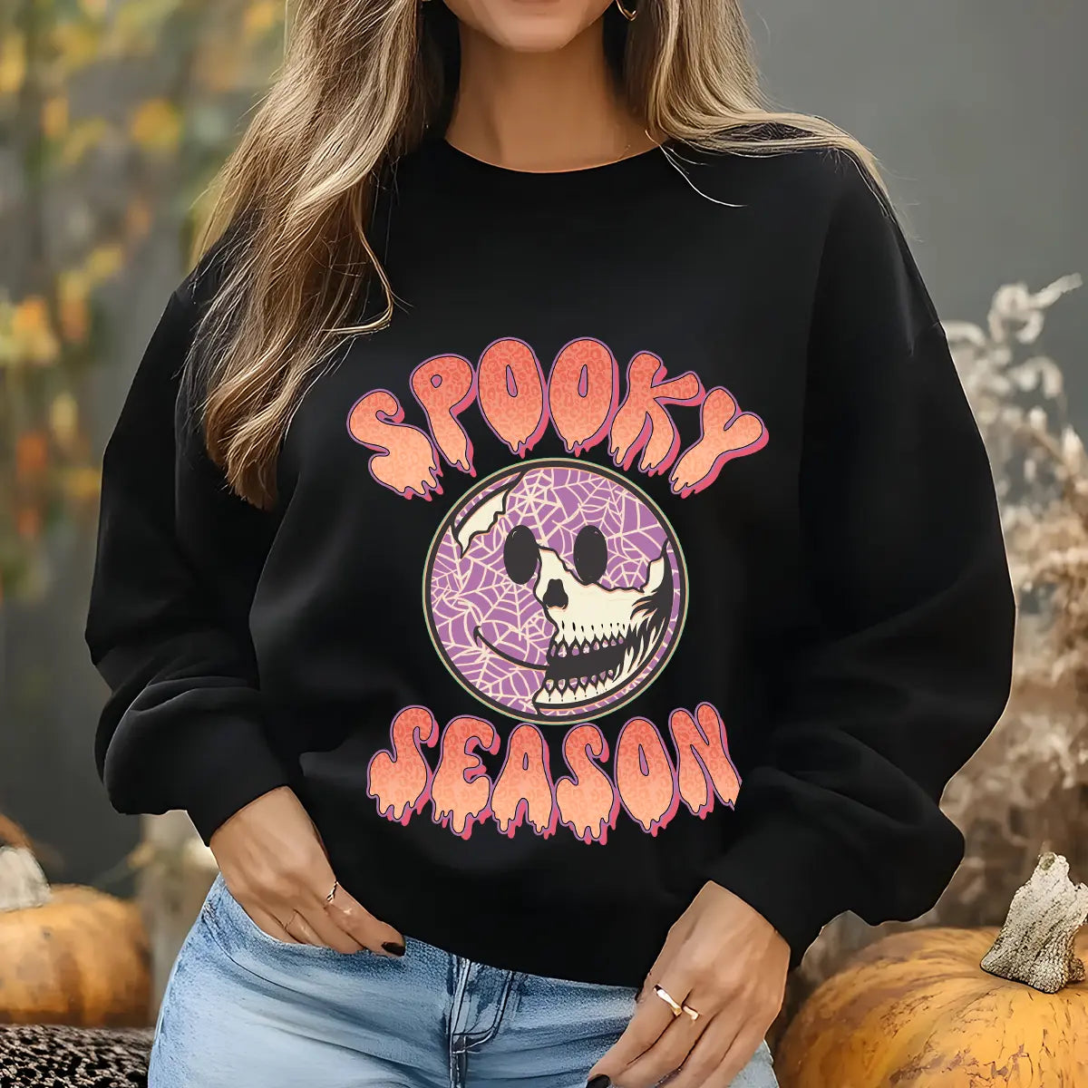 Sweatshirt featuring a Christmas-themed DTF transfer.