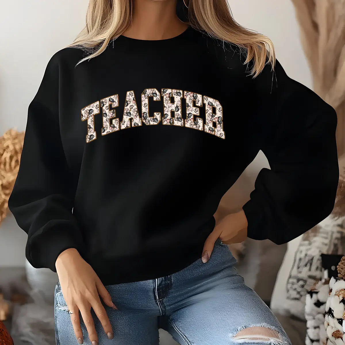 Sweatshirt featuring a Christmas-themed DTF transfer.