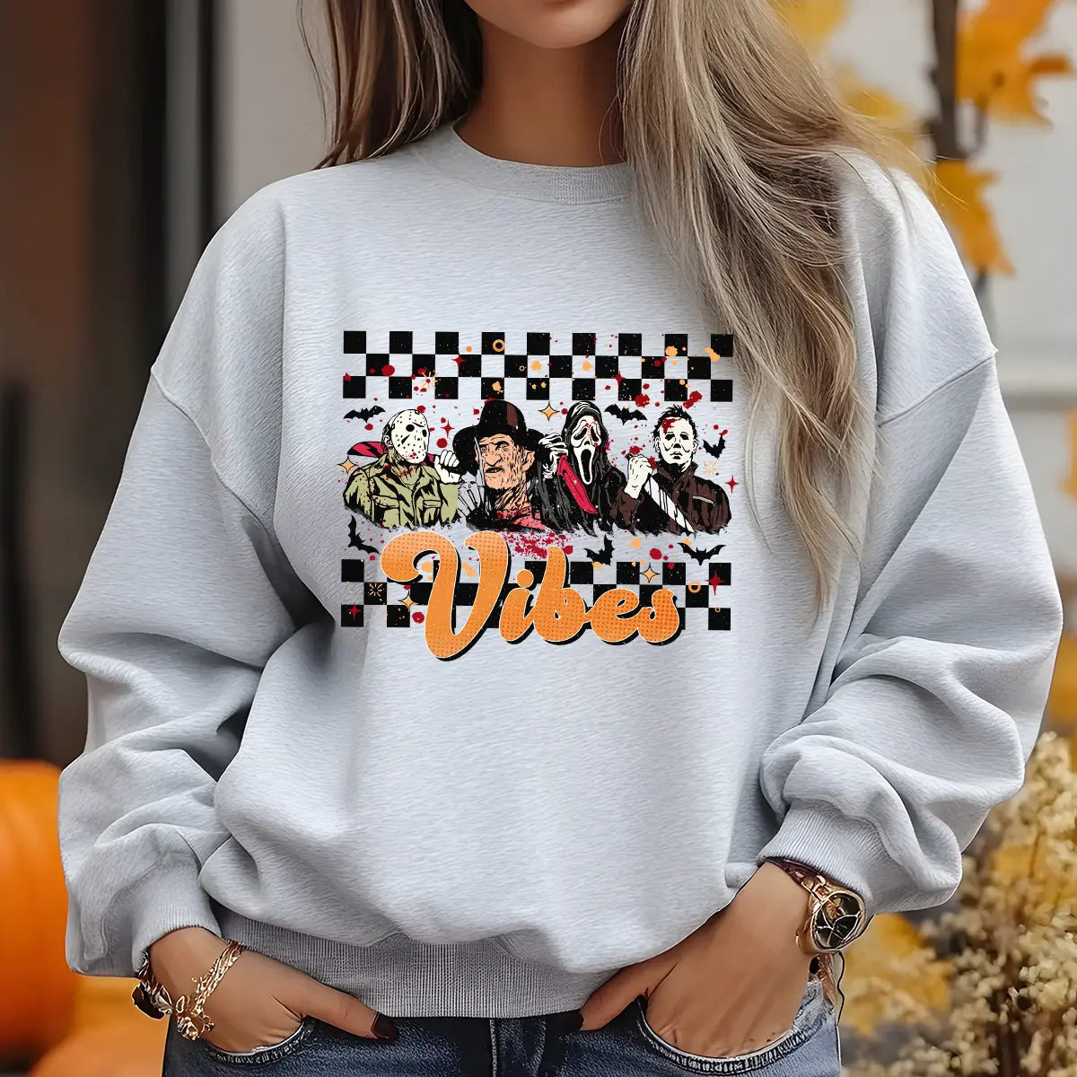 Sweatshirt featuring a Christmas-themed DTF transfer.