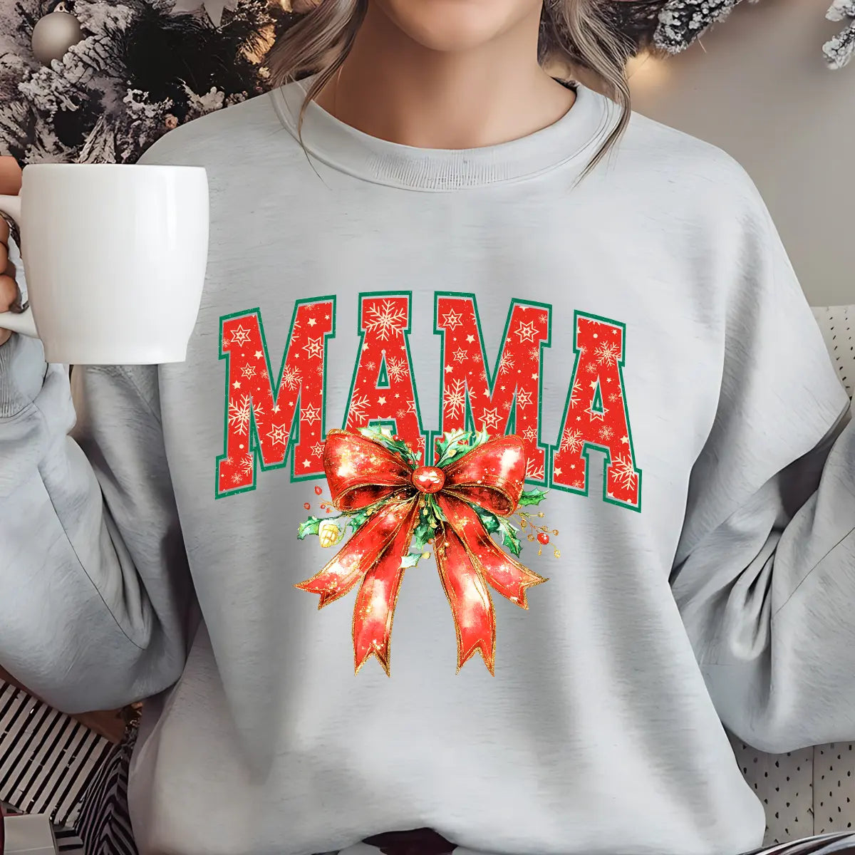 Sweatshirt featuring a Christmas-themed DTF transfer.