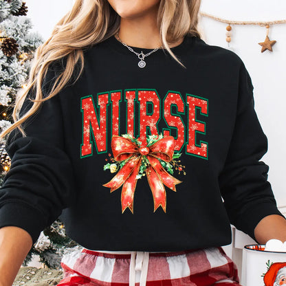 Sweatshirt featuring a Christmas-themed DTF transfer.