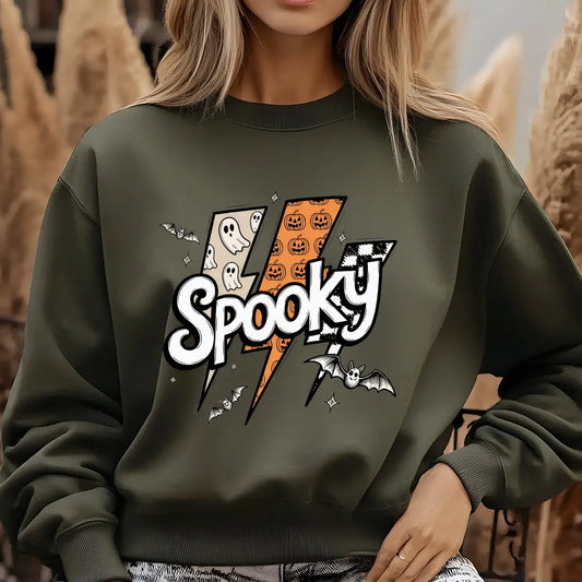 Sweatshirt featuring a Halloween-themed DTF transfer.