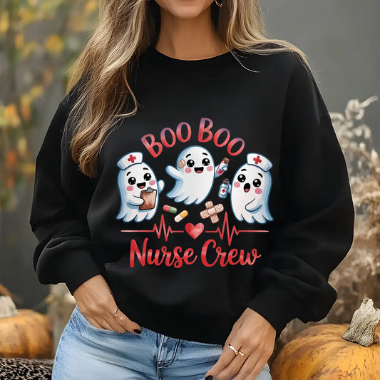 Sweatshirt featuring a Halloween-themed DTF transfer.