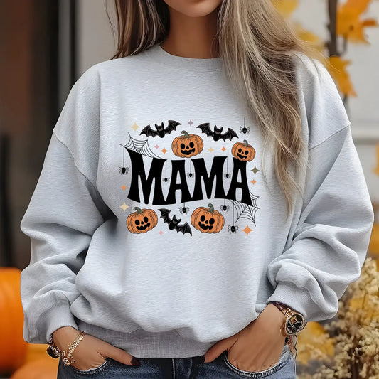 Sweatshirt featuring a Halloween-themed DTF transfer.