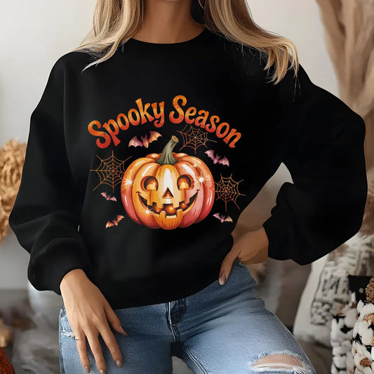 Sweatshirt featuring a Halloween-themed DTF transfer.