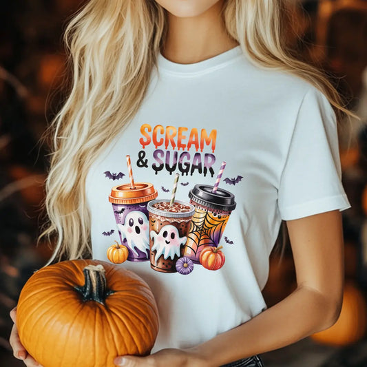 Sweatshirt featuring a Halloween-themed DTF transfer.