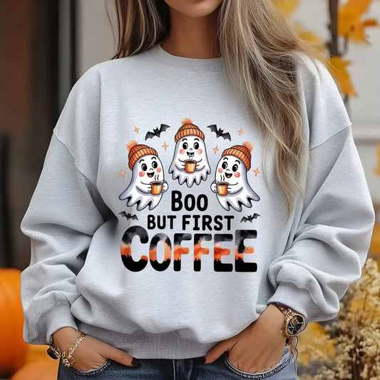 Sweatshirt featuring a Halloween-themed DTF transfer.