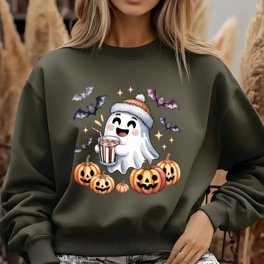 Sweatshirt featuring a Halloween-themed DTF transfer.