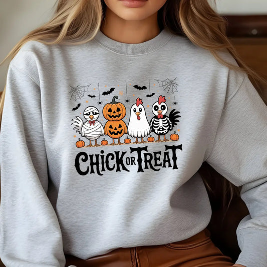 Sweatshirt featuring a Halloween-themed DTF transfer.