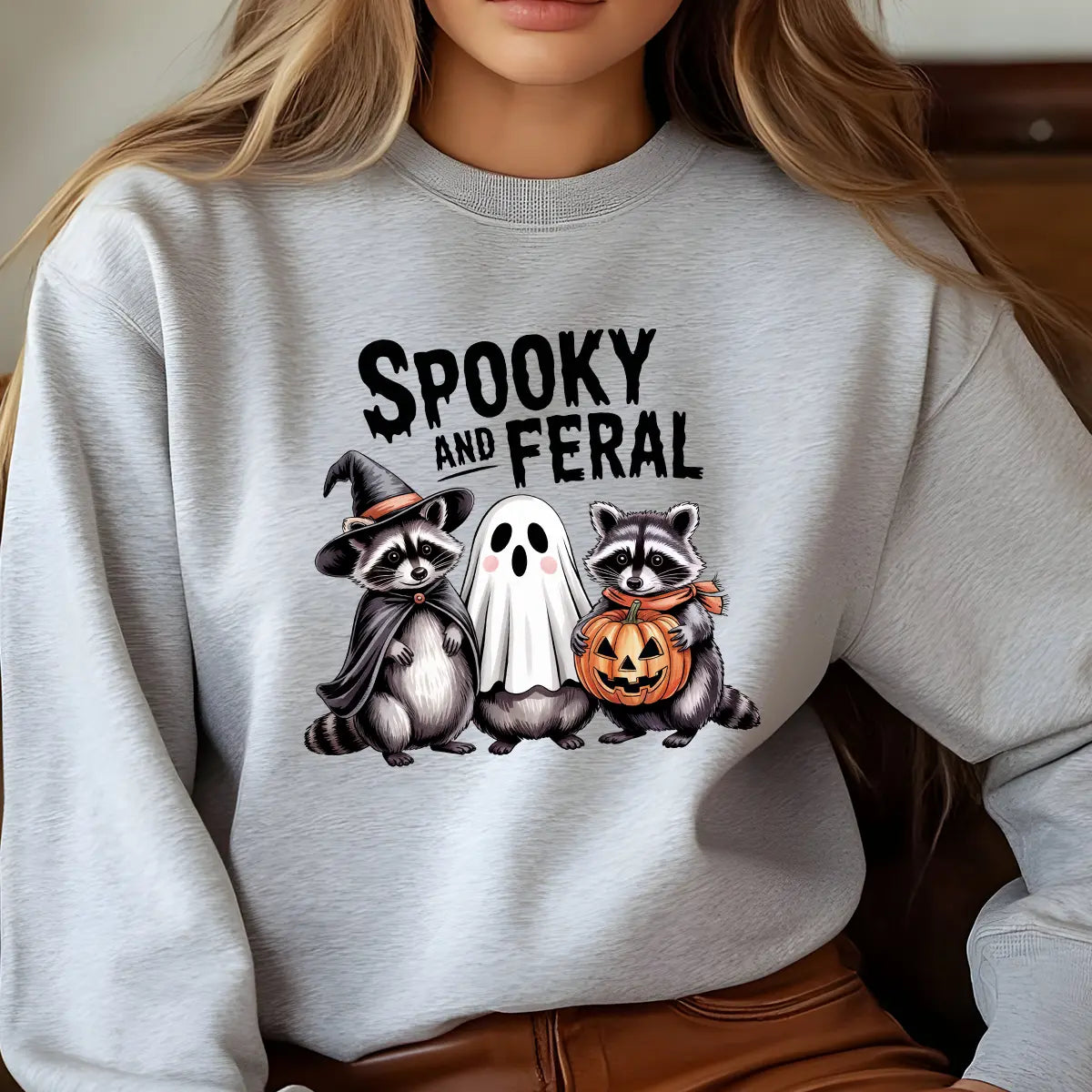 Sweatshirt featuring a Halloween-themed DTF transfer.