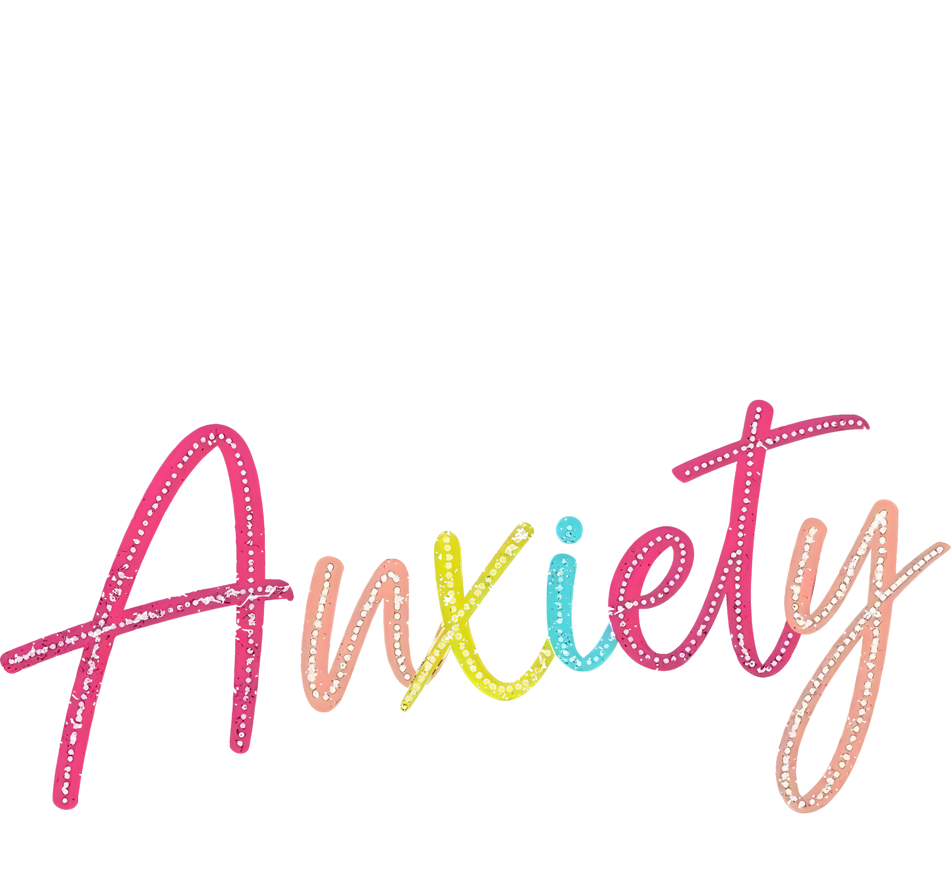 Skeleton peace sign graphic with the phrase “I Came, I Saw, I Had Anxiety So I Left” and colorful rainbow rhinestone-style “Anxiety” text – DTF transfer.