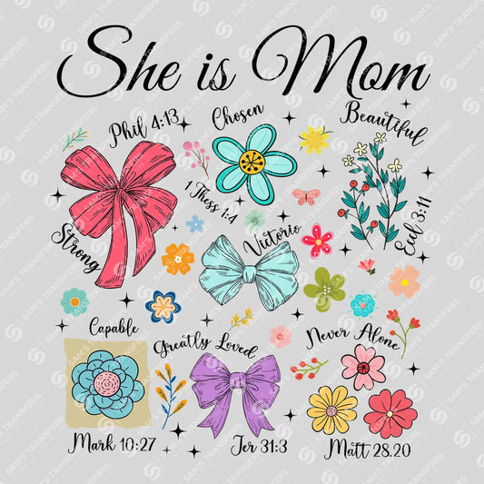 She is Mom – Faith & Floral Bible Verse DTF Transfers Ready to Press