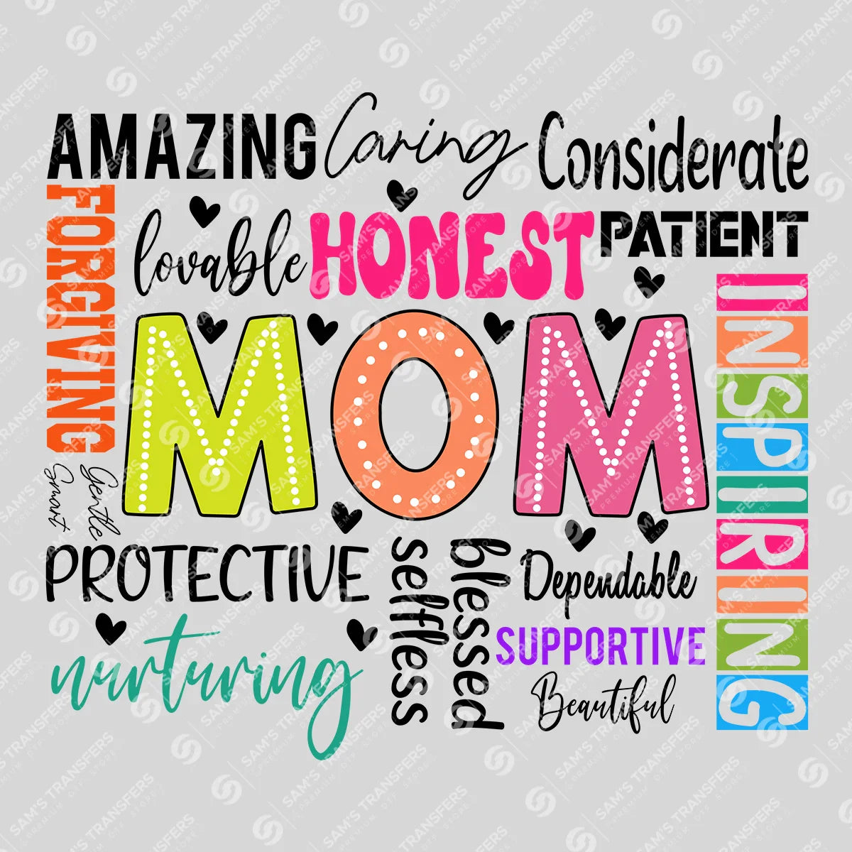 Colorful Word Collage MOM – DTF Transfers Ready to Press
