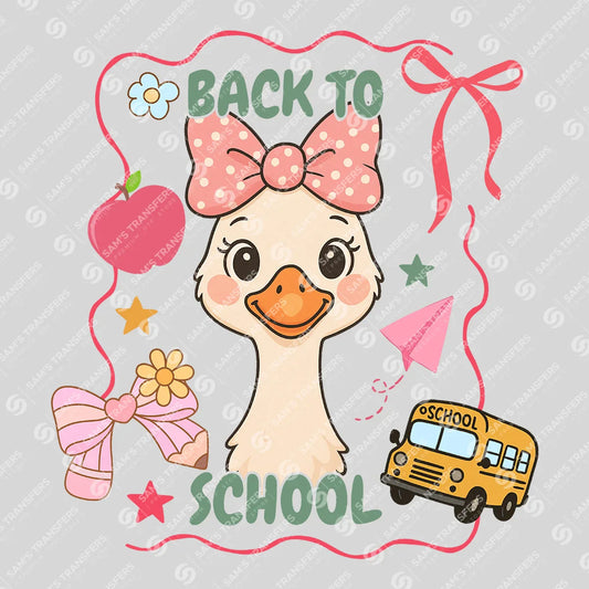 Back to School DTF Transfer – Cute Goose with Bow Design