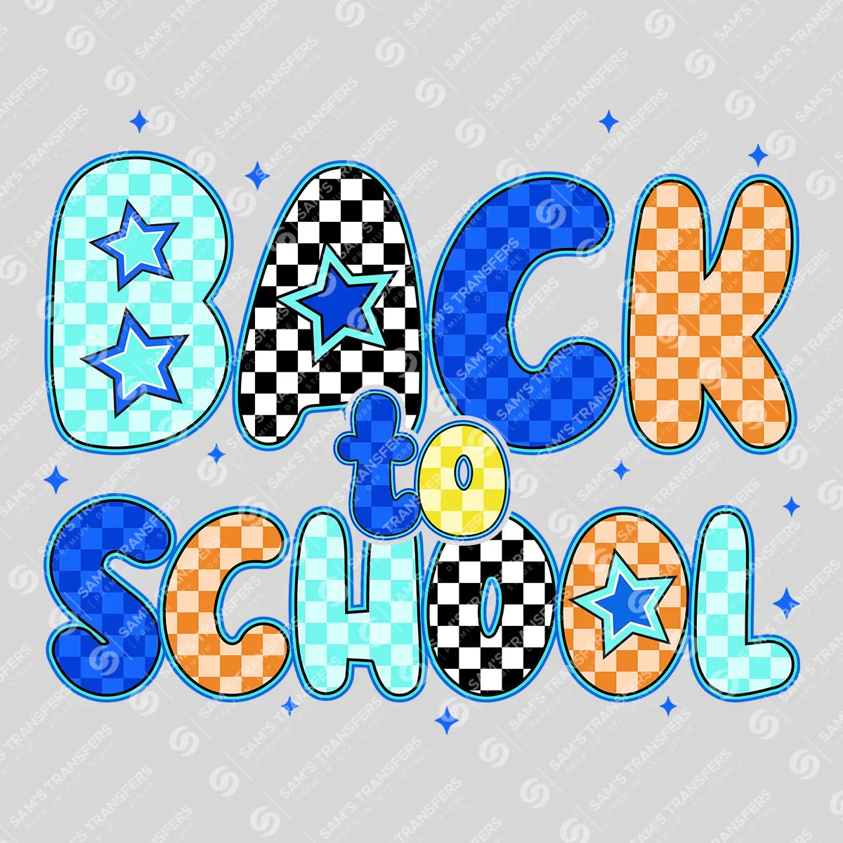 Back to School DTF Transfer – Checkered and Gingham Star Letters
