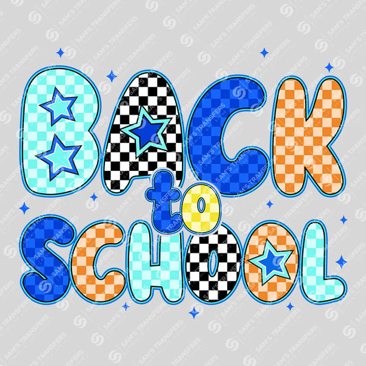 Back to School DTF Transfer – Checkered and Gingham Star Letters