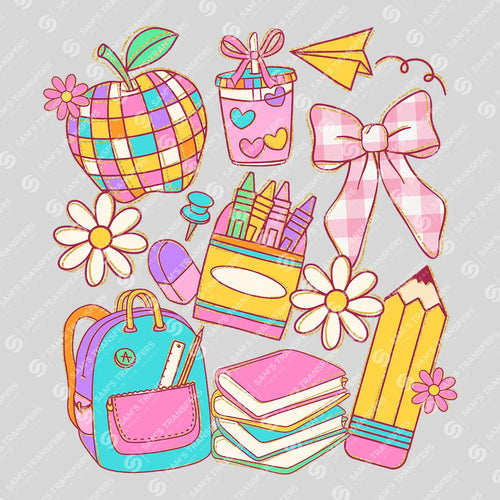 School Supplies DTF Transfer – Colorful Pastel Back-to-School Design