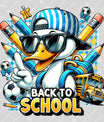 Back to School DTF Transfer – Cool Duck with School Bus & Supplies