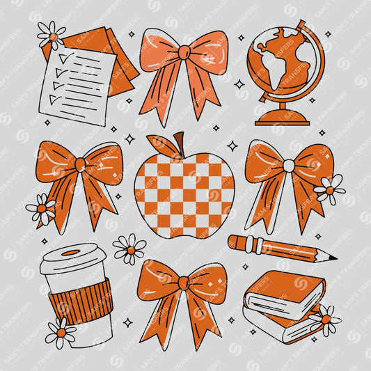 Orange Bows & School Icons – Back-to-School DTF Transfer