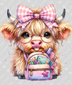 Back-to-School Highland Cow – Cute Kids DTF Transfer