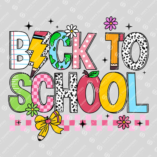 Back to School – Bright Patterned Letter DTF Transfer