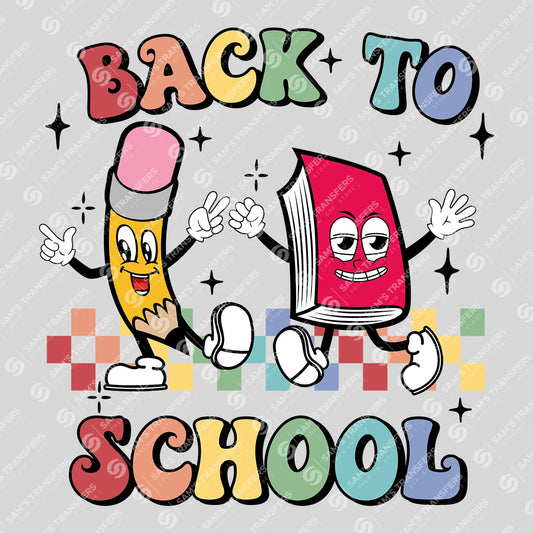 Back to School – Cartoon Pencil & Book DTF Transfer