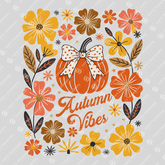 Autumn Vibes – Pumpkin & Flowers Fall DTF Transfer