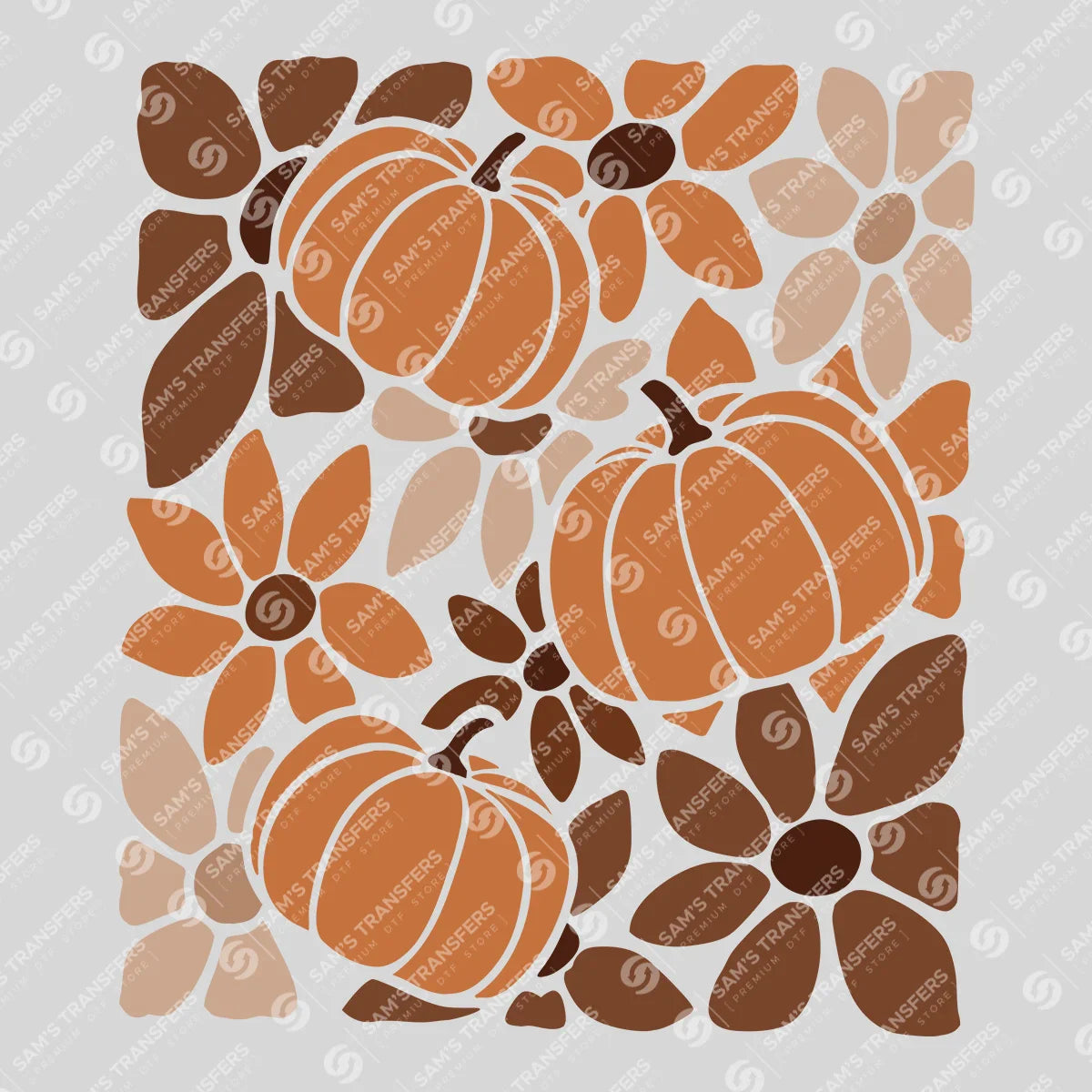 Pumpkin Floral Pattern – Modern Fall DTF Transfer