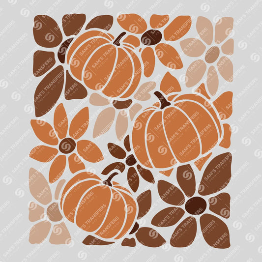 Pumpkin Floral Pattern – Modern Fall DTF Transfer