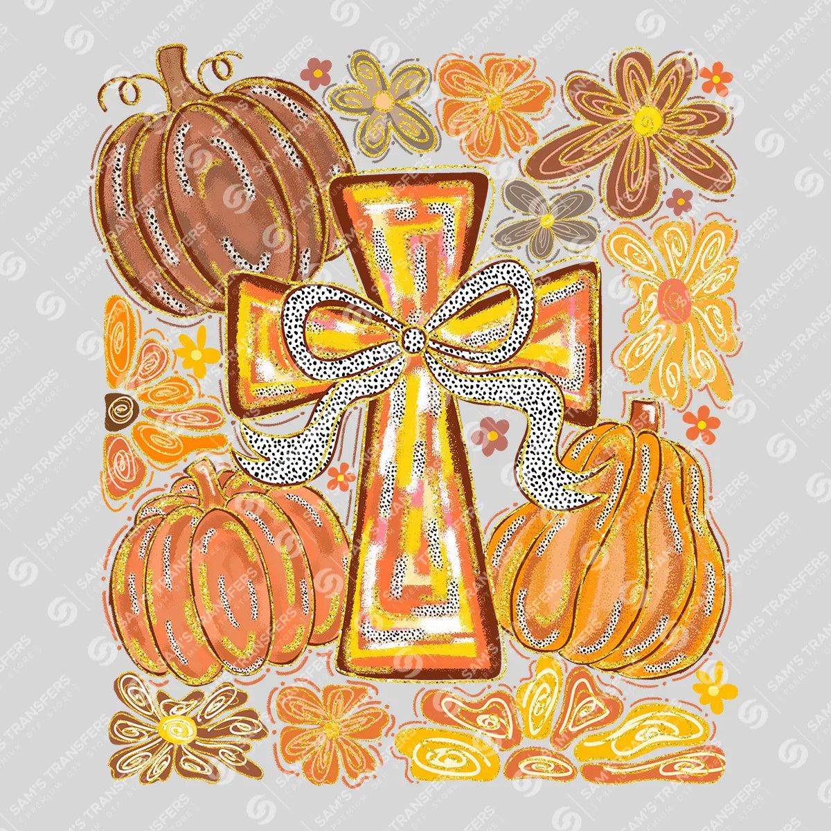 Autumn Cross with Pumpkins – Fall Faith DTF Transfer