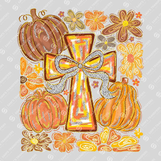 Autumn Cross with Pumpkins – Fall Faith DTF Transfer