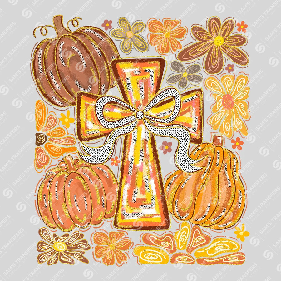 Autumn Cross with Pumpkins – Fall Faith DTF Transfer