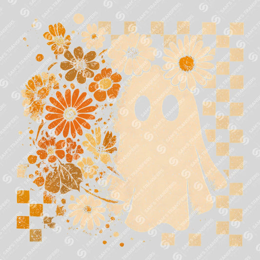 Floral Ghost Checkered – Fall Retro DTF Transfer