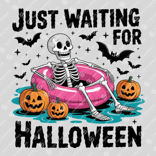 Just Waiting for Halloween – Skeleton Pool Float DTF Transfer